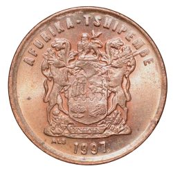 Bronze 2 Cents of South Africa (AD 1997) with Eagle holding a fish with its talons UNC Grade