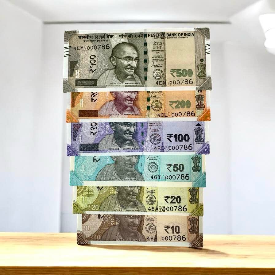 Rs 10 to 500 India Banknote Holy Fancy Number Set 000786 Gem Unc Complete Set