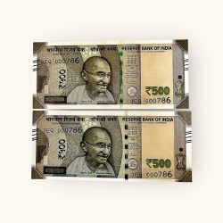 Rs 500 TWIN SET Gem Unc Very Unique Bank Note Set Solid Holy Number 3EQ 000786