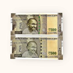 Rs 500 TWIN SET Gem Unc Very Unique Bank Note Set Solid Holy Number 3NH 000786