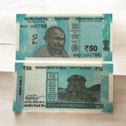 Rs 50 India Banknote Fancy Number 000786 Gem UNC Unique and Rare Latest Pattern Issue