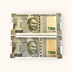 Rs 500 TWIN SET Gem Unc Very Unique Bank Note Set Solid Holy Number 9UE 000786