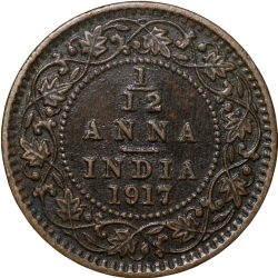 Alternative view of Bronze 1/12 Anna of George V (AD 1917) of Calcutta Mint KM 509 Extremely Fine