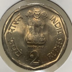 Alternative view of Two Rs Big Coin Copper Nickel 1990 Year Hyderabad Mint Scare Mint Unc Condition Coin