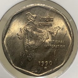 Two Rs Big Coin Copper Nickel 1990 Year Hyderabad Mint Scare Mint Unc Condition Coin