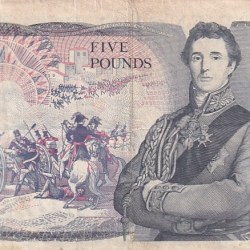 Alternative view of United Kingdom 5 Pounds Elizabeth II Duke of Wellington Used Very Fine Rare Note