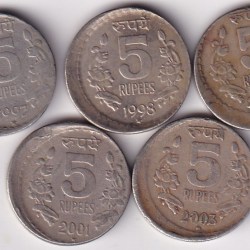 5 Rupees Nickel Five Different Years Off Centre Error Coins Lot Rare #1