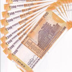 Alternative view of India New 200 Rupees 000111 to 000999 Fancy Numbers 9 Unc Notes Set