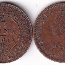 British India Victoria 1/12 Anna 1862-1901 Random Year 1Pcs Coin