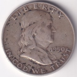 United States Denver Mint Half Dollar 1950 Franklin Silver Coin