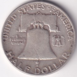 Alternative view of United States Denver Mint Half Dollar 1950 Franklin Silver Coin