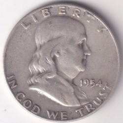 United States Denver Mint Half Dollar 1954 Franklin Silver Coin