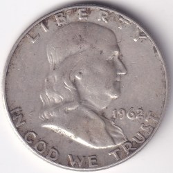 United States Denver Mint Half Dollar Franklin 1962 Silver Coin