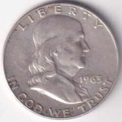 United States Denver Mint Half Dollar Franklin 1963 Silver Coin