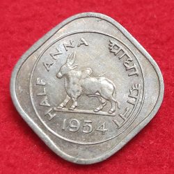 HALF ANNA 1954 🐂 CALCUTTA MINT