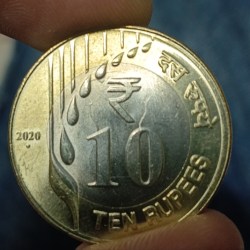 Alternative view of Ten Rs Rare Coin Error 9 “o Clock Rotation Error or Lion Ghost Error Grm Bunc Condition RBI Mistake Coin Noida Mint