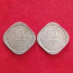 George Vi 2 Annas 1939 or 1940 2 Pcs Given British of India
