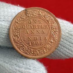 Edward One Quarter Anna 1906 Year Ghost Error Scare Coin Calcutta Mint British of India