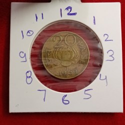 Alternative view of Twenty Paise Brass Coin Extremely Rare 1"o Clock Error 1969 Year