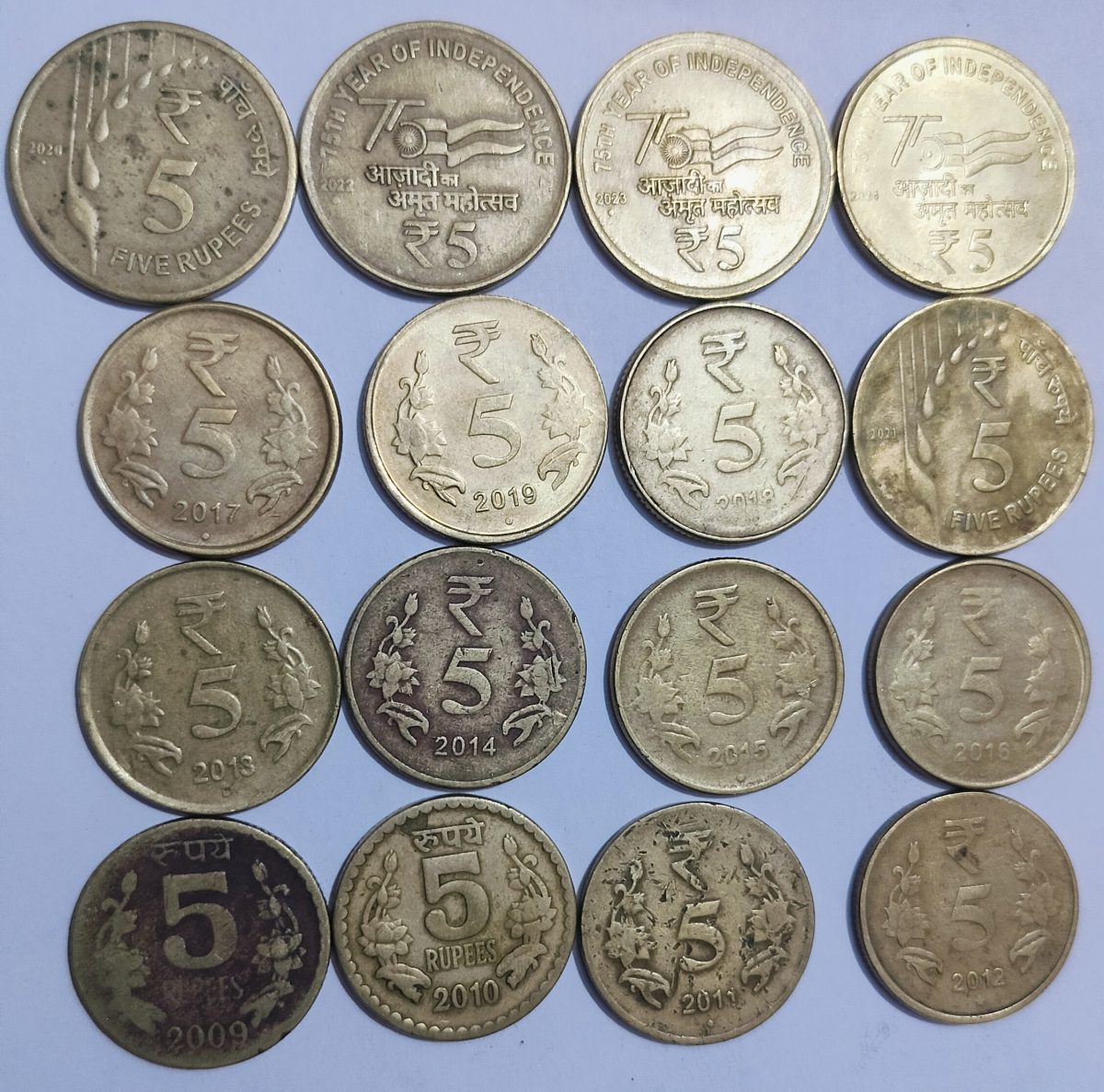 DAM CHEAP SALE❤️🤑 16 Coin set of 5 Rupees 2009,10,11,12,13,14,15,26,17,18,19,20,21,22,23, 2024 Set of Republic India Commemorative Brass Nikel Coin - Image 3