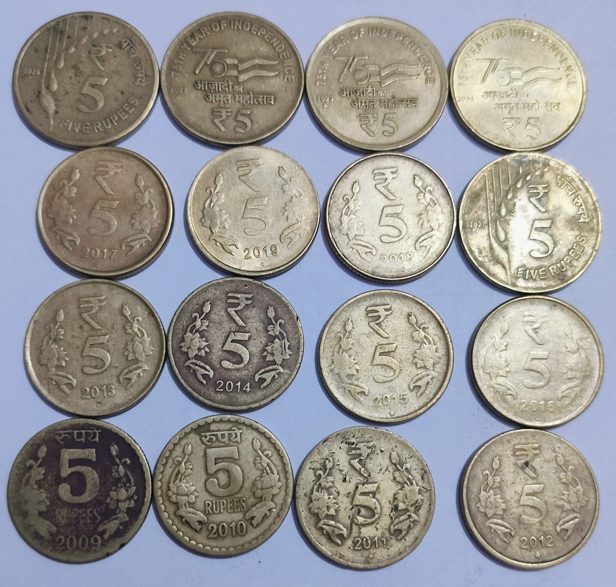 DAM CHEAP SALE❤️🤑 16 Coin set of 5 Rupees 2009,10,11,12,13,14,15,26,17,18,19,20,21,22,23, 2024 Set of Republic India Commemorative Brass Nikel Coin - Image 2