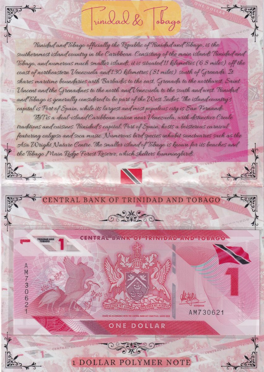 TRINIDAD AND TABAGO 1 DOLLAR POLIMER UNC NOTE WITH BEAUTIFUL PACKING