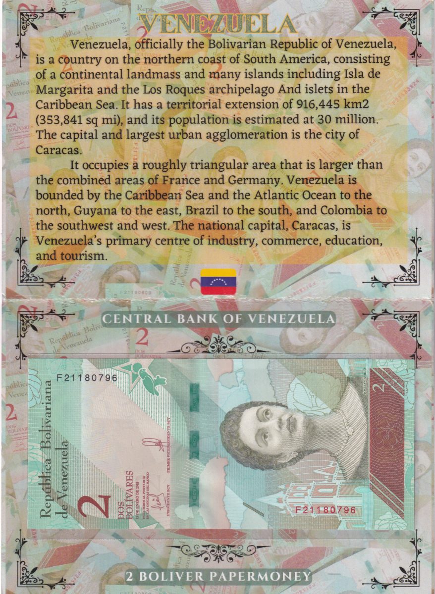 VENEZUELA 2 BOLIVER UNC NOTE WITH BEAUTIFUL PACKING