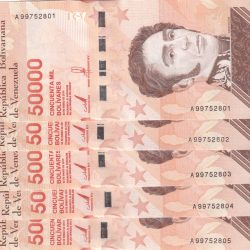 VENEZUELA 50000 BOLIVARES Serial 5 Notes Gem UNC 5 Paper currency & Bank notes