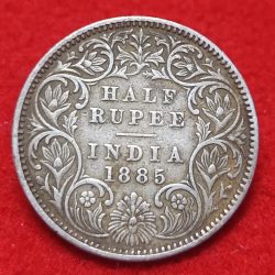 EXTREMELY RARE SILVER HALF RUPEE VICTORIA EMPRESS 1885 WEIGHT 5.83 GMS