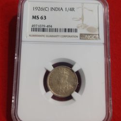 1/4 RUPEE SILVER GEORGE V CALCUTTA MINT 1926 NGC GRADED MS 63