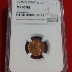 1/12 ANNA GEORGE V 1926 BOMBAY MINT NGC HIGH GRAD MS 65 RB