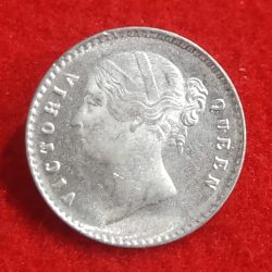 Alternative view of EXTREMELY RARE SILVER TWO ANNA VICTORIA QUEEN DIVIDED LEGEND 1841 WEIGHT 1.46 GMS BRILLIANT UNCIRCULATED (BU) CONDITION