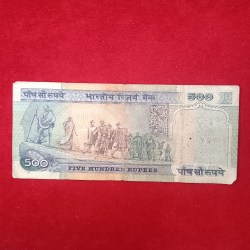Alternative view of 500 Rs Old Rare Dandi March Issue Note Governor S Venkatraman Same Note Given Sku06