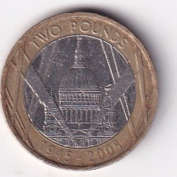 United Kingdom 2 Pounds 2005 - Elizabeth II 4th portrait; St. Paul's Cathedral RARE Bimetallic COIN #L-663