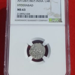 RARE 1/4 RUPEE HYDERABAD NGC GRADED MS 63