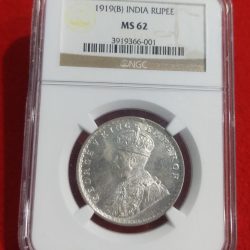 ONE RUPEE SILVER 1919 BOMBAY MINT NGC GRADED MS 62
