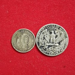 Alternative view of Two Silver Coins George Vi 10 Centes Commission of Currency Malaya