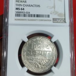 ONE RUPEE SILVER COIN UDIPUR MINT MEWAR STATE NGC GRADED MS 64