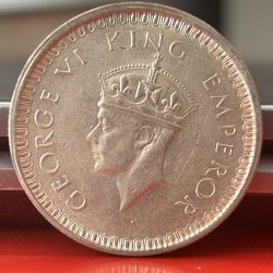 Alternative view of 1942 One Rupee of George V King Bombay Mint Half Silver 11.66 Gram British India Coin in Top Extremely Fine Grade