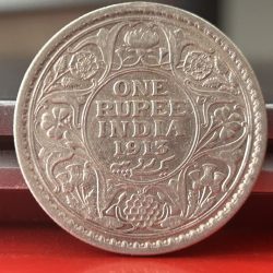 Rare 1913 One Rupee of George V King Emperor Bombay Mint Silver 11.66 Gram British India Coin Same as per shown given