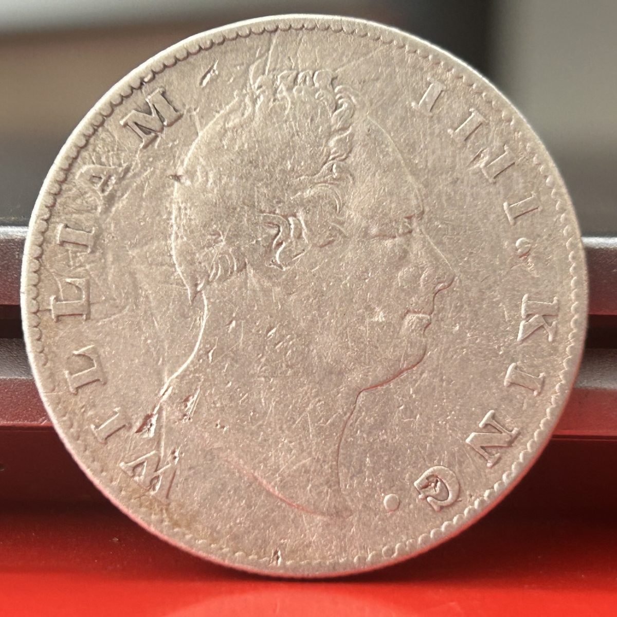 Rare One Rupee 1835 F Mark on Neck Silver Coin of King William IV Collectible Coins of East India Company Silver 11.66 Gram - Image 2