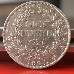 Alternative view of Rare One Rupee 1835 F Mark on Neck Silver Coin of King William IV Collectible Coins of East India Company Silver 11.66 Gram