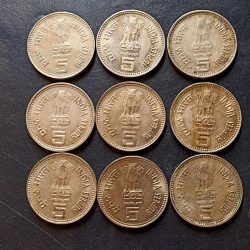 Alternative view of Republic India Denominaton 5₹ Metal coper nickel First prime minister of India 9 piece given Same and similar piece available