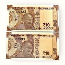 India Banknote Rs 10 Twin Set Gem Unc Bank Note Set Solid Number 57H 333333