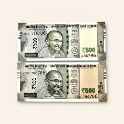 India Banknote Rs 500 Twin Set Gem Unc Bank Note Set Solid Holy Number 7BS 786786