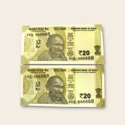 Rs 20 India Banknote Twin Pair Set GEM UNC 95Q 888888 Unique and Rare