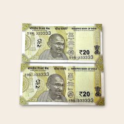 Rs 20 India Banknote Twin Pair Set GEM UNC 59N 333333 Unique and Rare
