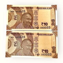 India Banknote Rs 10 Twin Set Gem Unc Bank Note Set Solid Number 74H 333333