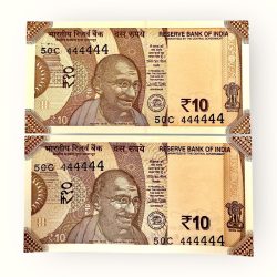 India Banknote Rs 10 Twin Set Gem Unc Bank Note Set Solid Number 50C 444444