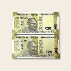 Rs 20 India Banknote Twin Pair Set GEM UNC 62R 222222 Unique and Rare